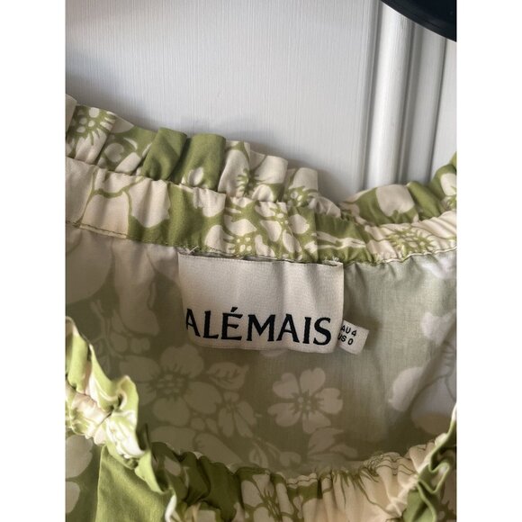 ALEMAIS NEW Leisa Organic Cotton Blouse Green Size 0 Floral Print Retro - Picture 5 of 9